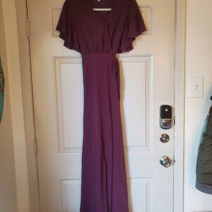 M - Naples Flutter Sleeve Wrap Maxi - Maroon
